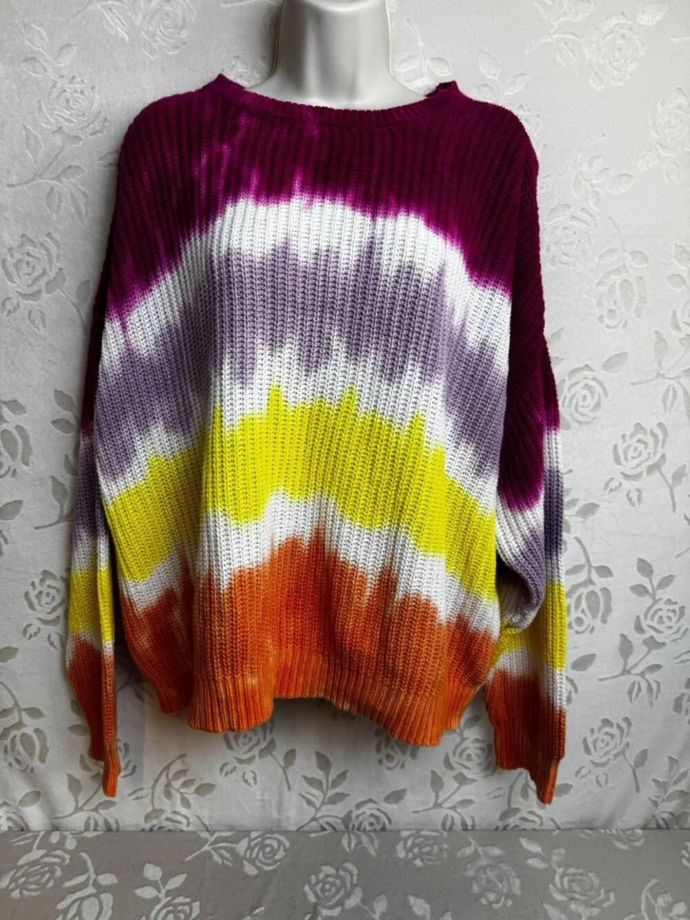 Wild Fable Multicolor Tie-Dye Ombre Sweater Oversized Cotton Blend Boho Whimsy L - Picture 1 of 6